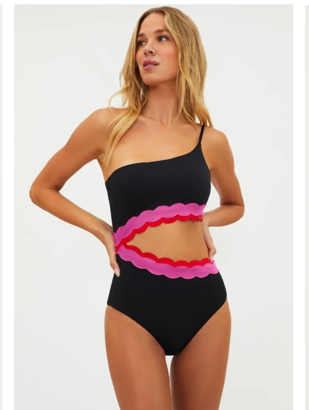New!Beach Riot Liora Black One-Shoulder Cutout One-Piece Electric Wave